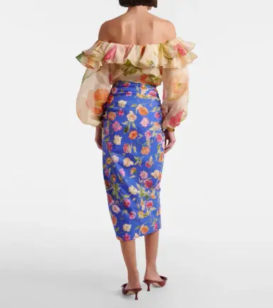 Carolina Herrera Floral ruched cotton-blend midi skirt | Thumbnail 2 Carolina Herrera Floral ruched cotton-blend midi skirt | Thumbnail 2
