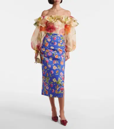 Carolina Herrera Floral ruched cotton-blend midi skirt | Thumbnail 4 Carolina Herrera Floral ruched cotton-blend midi skirt | Thumbnail 4