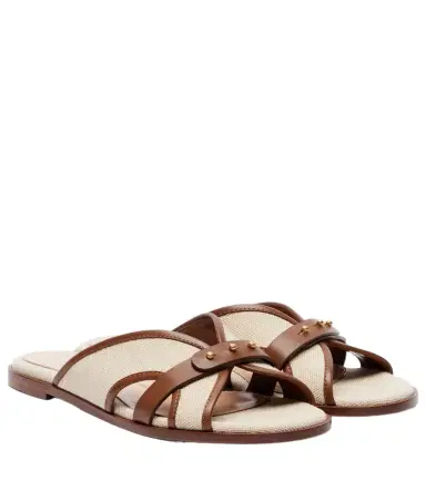 Gianvito Rossi Paros leather-trimmed canvas slides | Thumbnail 1 Gianvito Rossi Paros leather-trimmed canvas slides | Thumbnail 1
