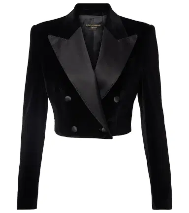 Dolce & Gabbana Cropped cotton-blend velvet blazer | Thumbnail 1 Dolce & Gabbana Cropped cotton-blend velvet blazer | Thumbnail 1