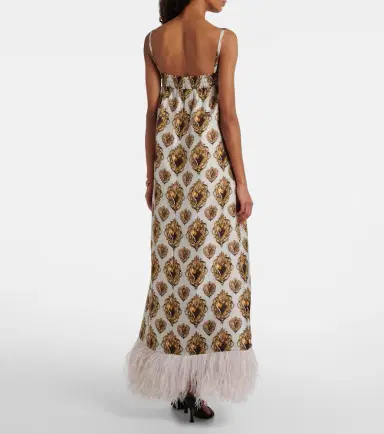 Dolce & Gabbana Feather-trimmed printed silk maxi dress | Thumbnail 5 Dolce & Gabbana Feather-trimmed printed silk maxi dress | Thumbnail 5