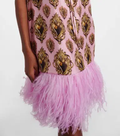 Dolce & Gabbana Feather-trimmed printed silk minidress | Thumbnail 3 Dolce & Gabbana Feather-trimmed printed silk minidress | Thumbnail 3