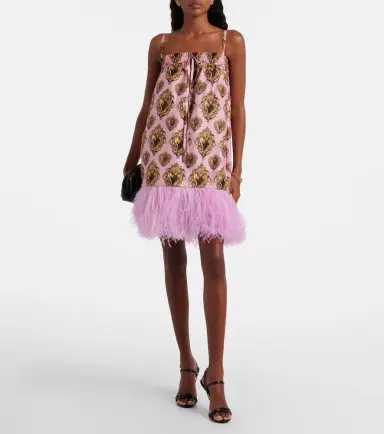 Dolce & Gabbana Feather-trimmed printed silk minidress | Thumbnail 4 Dolce & Gabbana Feather-trimmed printed silk minidress | Thumbnail 4