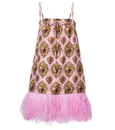 Dolce & Gabbana Feather-trimmed printed silk minidress | Thumbnail 1 Dolce & Gabbana Feather-trimmed printed silk minidress | Thumbnail 1