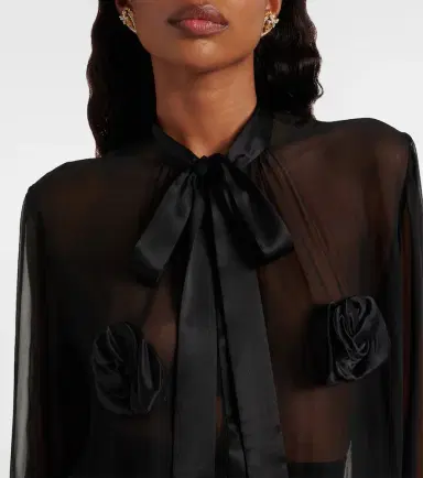 Dolce & Gabbana Floral-appliqué sheer silk blouse | Thumbnail 2 Dolce & Gabbana Floral-appliqué sheer silk blouse | Thumbnail 2