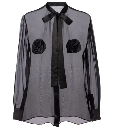 Dolce & Gabbana Floral-appliqué sheer silk blouse | Thumbnail 1 Dolce & Gabbana Floral-appliqué sheer silk blouse | Thumbnail 1