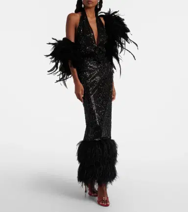 Dolce & Gabbana Feather-trimmed sequined sheer gown | Thumbnail 2 Dolce & Gabbana Feather-trimmed sequined sheer gown | Thumbnail 2