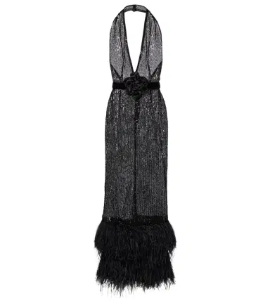 Dolce & Gabbana Feather-trimmed sequined sheer gown | Thumbnail 1 Dolce & Gabbana Feather-trimmed sequined sheer gown | Thumbnail 1