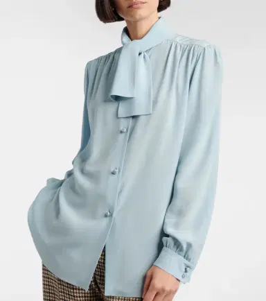 Valentino Tie-neck silk crêpe de chine shirt | Thumbnail 4 Valentino Tie-neck silk crêpe de chine shirt | Thumbnail 4