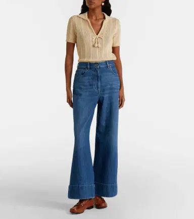Valentino Leather-trimmed wide-leg jeans | Thumbnail 4 Valentino Leather-trimmed wide-leg jeans | Thumbnail 4