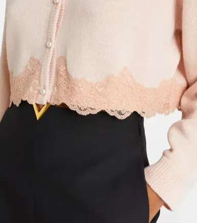 Valentino Lace-trimmed cropped virgin wool cardigan | Thumbnail 2 Valentino Lace-trimmed cropped virgin wool cardigan | Thumbnail 2