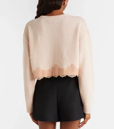 Valentino Lace-trimmed cropped virgin wool cardigan | Thumbnail 3 Valentino Lace-trimmed cropped virgin wool cardigan | Thumbnail 3