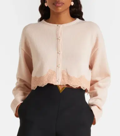 Valentino Lace-trimmed cropped virgin wool cardigan | Thumbnail 5 Valentino Lace-trimmed cropped virgin wool cardigan | Thumbnail 5