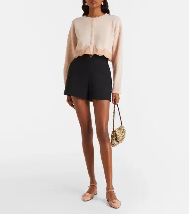 Valentino Lace-trimmed cropped virgin wool cardigan | Thumbnail 6 Valentino Lace-trimmed cropped virgin wool cardigan | Thumbnail 6