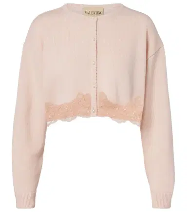 Valentino Lace-trimmed cropped virgin wool cardigan | Thumbnail 1 Valentino Lace-trimmed cropped virgin wool cardigan | Thumbnail 1