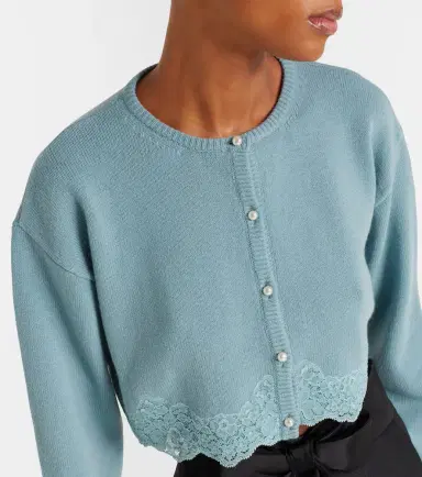 Valentino Lace-trimmed cropped virgin wool cardigan | Thumbnail 2 Valentino Lace-trimmed cropped virgin wool cardigan | Thumbnail 2