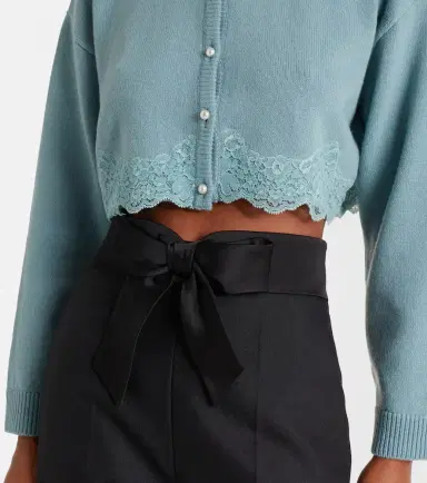 Valentino Lace-trimmed cropped virgin wool cardigan | Thumbnail 3 Valentino Lace-trimmed cropped virgin wool cardigan | Thumbnail 3
