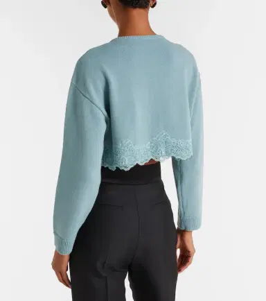Valentino Lace-trimmed cropped virgin wool cardigan | Thumbnail 4 Valentino Lace-trimmed cropped virgin wool cardigan | Thumbnail 4