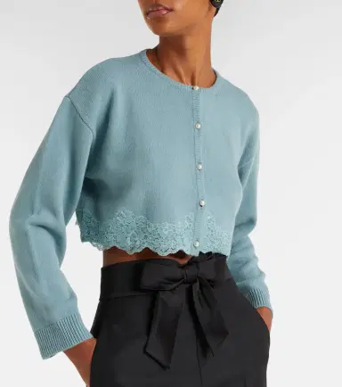 Valentino Lace-trimmed cropped virgin wool cardigan | Thumbnail 6 Valentino Lace-trimmed cropped virgin wool cardigan | Thumbnail 6
