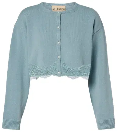 Valentino Lace-trimmed cropped virgin wool cardigan | Thumbnail 1 Valentino Lace-trimmed cropped virgin wool cardigan | Thumbnail 1