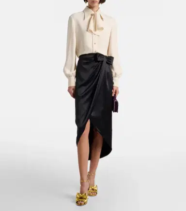 Valentino Asymmetric low-rise silk midi skirt | Thumbnail 3 Valentino Asymmetric low-rise silk midi skirt | Thumbnail 3