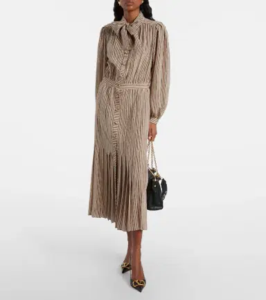 Valentino Striped tie-neck silk midi dress | Thumbnail 2 Valentino Striped tie-neck silk midi dress | Thumbnail 2