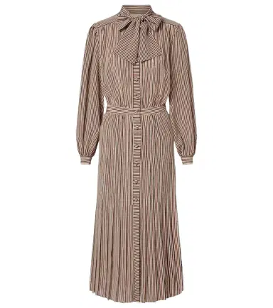 Valentino Striped tie-neck silk midi dress | Thumbnail 1 Valentino Striped tie-neck silk midi dress | Thumbnail 1