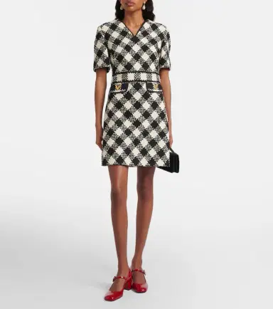 Valentino VGold checked tweed minidress | Thumbnail 3 Valentino VGold checked tweed minidress | Thumbnail 3