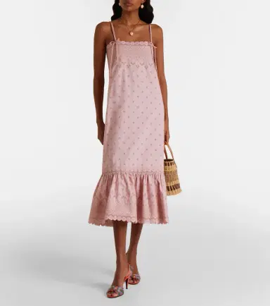 Valentino Broderie anglaise silk-trimmed cotton midi dress | Thumbnail 2 Valentino Broderie anglaise silk-trimmed cotton midi dress | Thumbnail 2