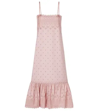 Valentino Broderie anglaise silk-trimmed cotton midi dress | Thumbnail 1 Valentino Broderie anglaise silk-trimmed cotton midi dress | Thumbnail 1