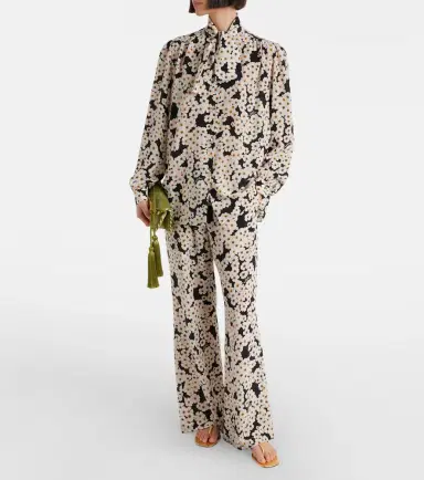 Valentino Floral silk crêpe de chine wide-leg pants | Thumbnail 2 Valentino Floral silk crêpe de chine wide-leg pants | Thumbnail 2