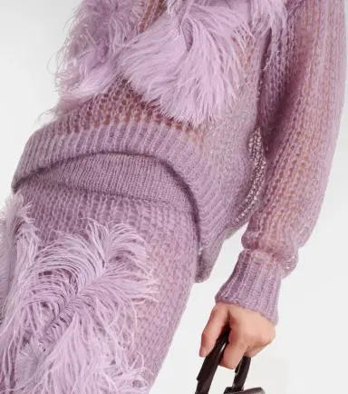 The Attico Feather-trimmed open-knit mohair-blend sweater | Thumbnail 2 The Attico Feather-trimmed open-knit mohair-blend sweater | Thumbnail 2