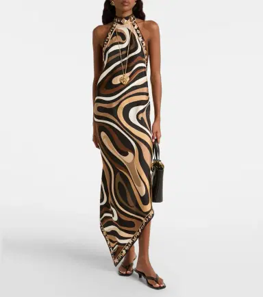 Pucci Marmo halterneck silk satin midi dress | Thumbnail 3 Pucci Marmo halterneck silk satin midi dress | Thumbnail 3
