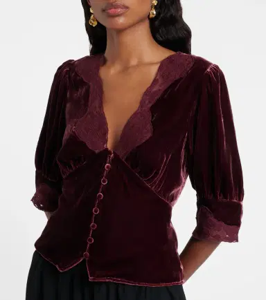 Rixo Amanda lace-trimmed velvet top | Thumbnail 2 Rixo Amanda lace-trimmed velvet top | Thumbnail 2