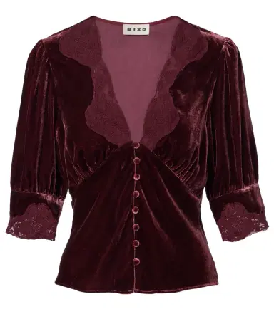 Rixo Amanda lace-trimmed velvet top | Thumbnail 1 Rixo Amanda lace-trimmed velvet top | Thumbnail 1
