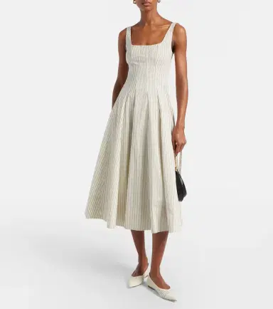 Staud Striped pleated cotton midi dress | Thumbnail 4 Staud Striped pleated cotton midi dress | Thumbnail 4