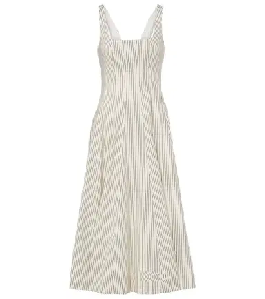 Staud Striped pleated cotton midi dress | Thumbnail 1 Staud Striped pleated cotton midi dress | Thumbnail 1