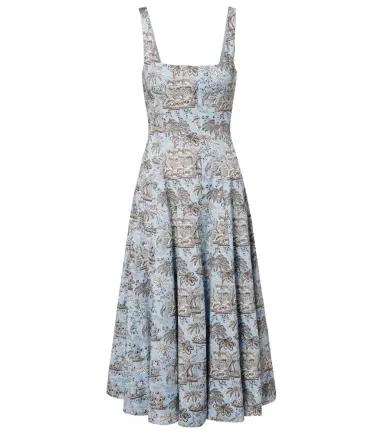Staud Wells floral cotton poplin midi dress | Thumbnail 1 Staud Wells floral cotton poplin midi dress | Thumbnail 1