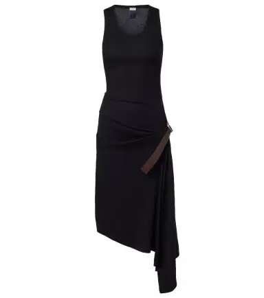 Loewe Belted ribbed-knit draped cotton-blend midi dress | Thumbnail 1 Loewe Belted ribbed-knit draped cotton-blend midi dress | Thumbnail 1
