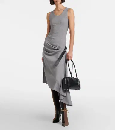 Loewe Belted ribbed-knit draped cotton-blend midi dress | Thumbnail 2 Loewe Belted ribbed-knit draped cotton-blend midi dress | Thumbnail 2