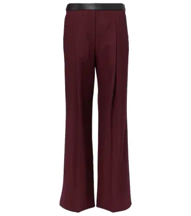 Loewe Leather-trimmed wool wide-leg pants | Thumbnail 1 Loewe Leather-trimmed wool wide-leg pants | Thumbnail 1