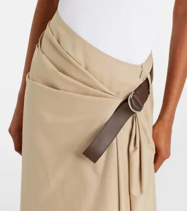 Loewe Leather-trimmed cotton and silk midi skirt | Thumbnail 2 Loewe Leather-trimmed cotton and silk midi skirt | Thumbnail 2