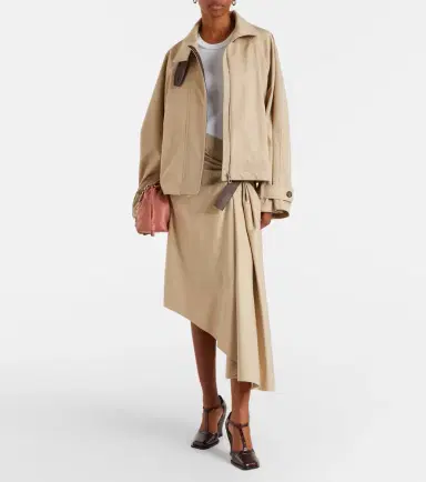 Loewe Leather-trimmed cotton and silk midi skirt | Thumbnail 3 Loewe Leather-trimmed cotton and silk midi skirt | Thumbnail 3