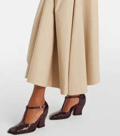Loewe Leather-trimmed cotton and silk midi skirt | Thumbnail 5 Loewe Leather-trimmed cotton and silk midi skirt | Thumbnail 5