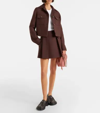 Loewe Leather-trimmed pleated wool and silk miniskirt | Thumbnail 2 Loewe Leather-trimmed pleated wool and silk miniskirt | Thumbnail 2