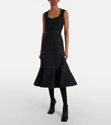 Alaïa Alaïa Leather-trimmed wool midi dress | Thumbnail 4 Alaïa Alaïa Leather-trimmed wool midi dress | Thumbnail 4