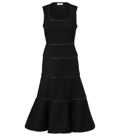 Alaïa Alaïa Leather-trimmed wool midi dress | Thumbnail 1 Alaïa Alaïa Leather-trimmed wool midi dress | Thumbnail 1