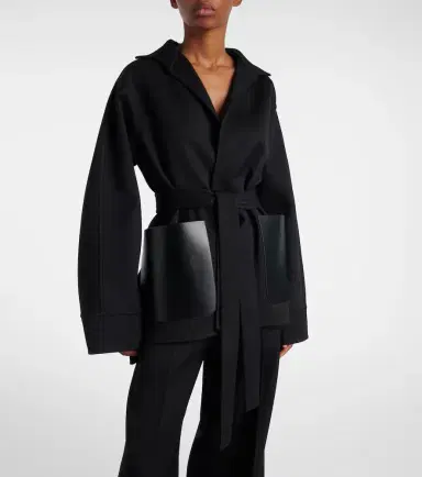 Alaïa Alaïa Leather-trimmed virgin wool wrap jacket | Thumbnail 2 Alaïa Alaïa Leather-trimmed virgin wool wrap jacket | Thumbnail 2