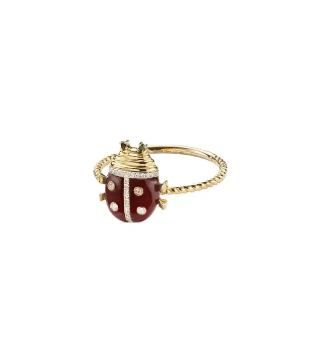 Yvonne Léon Coccinelle Mini 9kt gold ring with gemstones Yvonne Léon Coccinelle Mini 9kt gold ring with gemstones