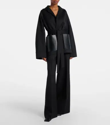 Alaïa Alaïa Leather-trimmed virgin wool wide-leg pants | Thumbnail 2 Alaïa Alaïa Leather-trimmed virgin wool wide-leg pants | Thumbnail 2